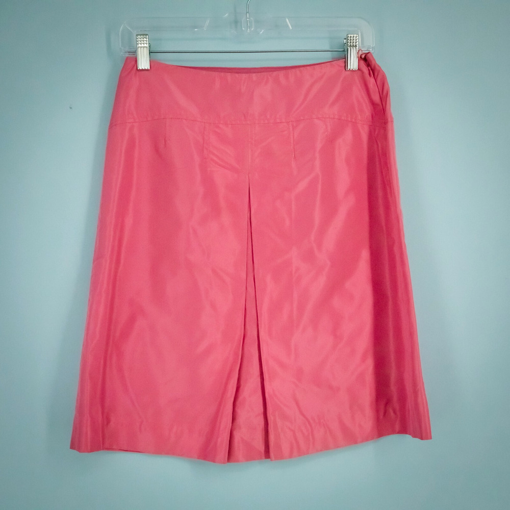 J. Crew Size 2 Pink Box Pleat Side Zip Mini Length 100% Silk Career Skirt NEW